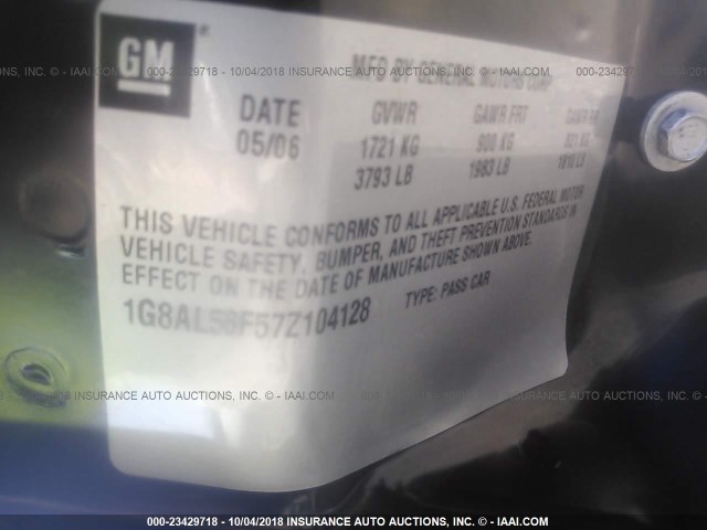 1G8AL58F57Z104128 - 2007 SATURN ION LEVEL 3 BLACK photo 9