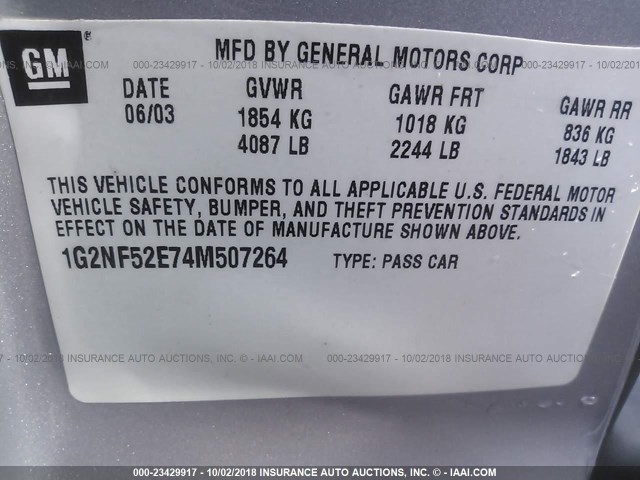 1G2NF52E74M507264 - 2004 PONTIAC GRAND AM SE1 SILVER photo 9