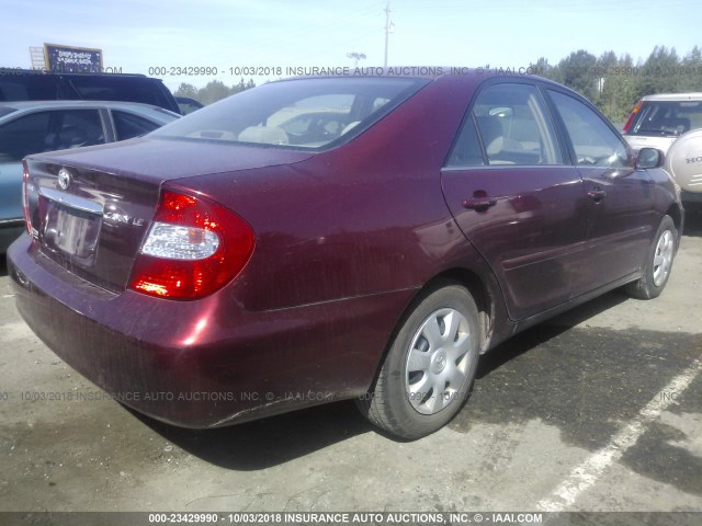 4T1BE32K24U314642 - 2004 TOYOTA CAMRY LE/XLE/SE BURGUNDY photo 4