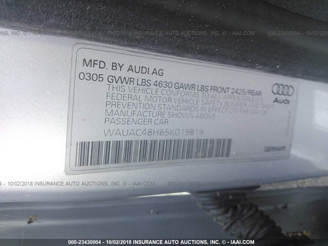 WAUAC48H65K019819 - 2005 AUDI A4 1.8 CABRIOLET SILVER photo 9