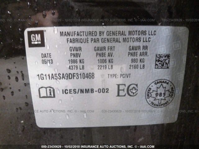 1G11A5SA9DF310468 - 2013 CHEVROLET MALIBU LS 黑色 照片 9