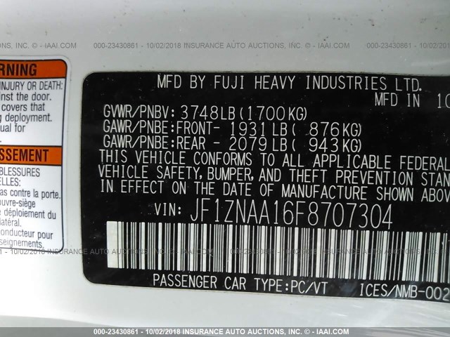 JF1ZNAA16F8707304 - 2015 TOYOTA SCION FR-S WHITE photo 9