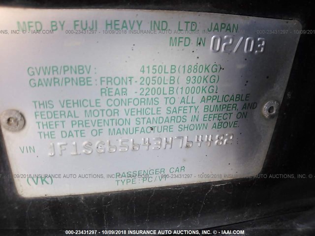 JF1SG65643H764482 - 2003 SUBARU FORESTER 2.5XS Қара фото 9