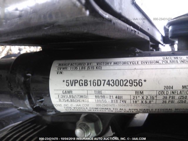 5VPGB16D743002956 - 2004 VICTORY MOTORCYCLES VEGAS 蓝色 照片 10