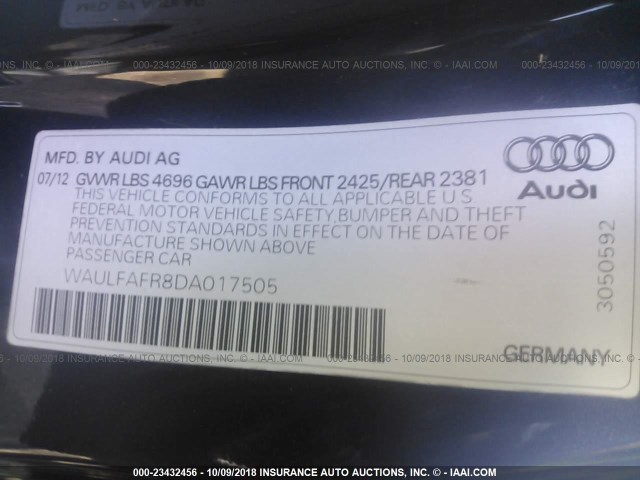 WAULFAFR8DA017505 - 2013 AUDI A5 PREMIUM PLUS BLACK photo 9