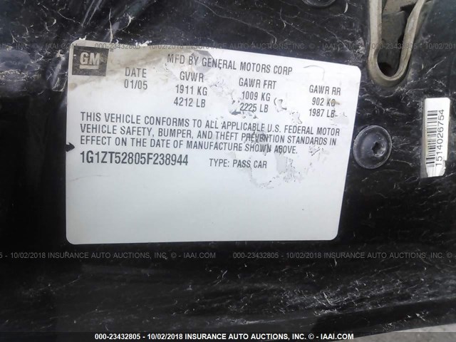 1G1ZT52805F238944 - 2005 CHEVROLET MALIBU LS მუქი ლურჯი ფოტო 9