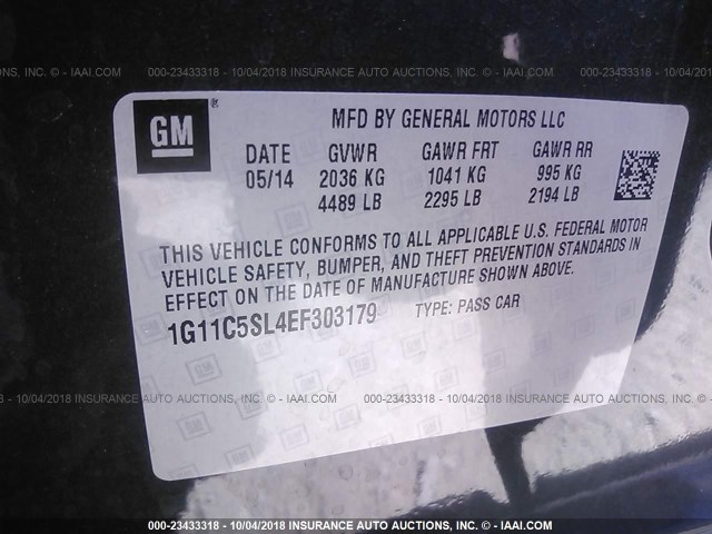 1G11C5SL4EF303179 - 2014 CHEVROLET MALIBU 1LT GRAY photo 9