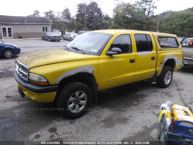 1D7HG38N64S728776 - 2004 DODGE DAKOTA QUAD SPORT YELLOW photo 2