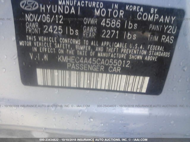 KMHEC4A45CA055012 - 2012 HYUNDAI SONATA HYBRID BLUE photo 9