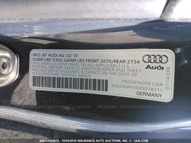 WAUVGAFH3AN018711 - 2010 AUDI S5 PRESTIGE SILVER photo 9