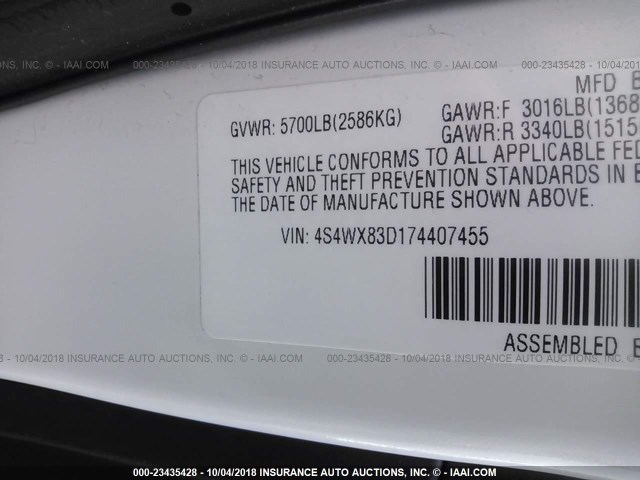 4S4WX83D174407455 - 2007 SUBARU B9 TRIBECA 3.0 H6/3.0 H6 LIMITED WHITE photo 9