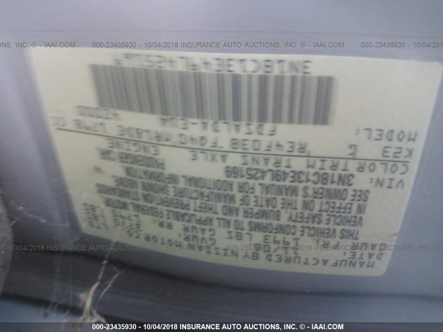 3N1BC13E49L425169 - 2009 NISSAN VERSA S/SL SILVER photo 9