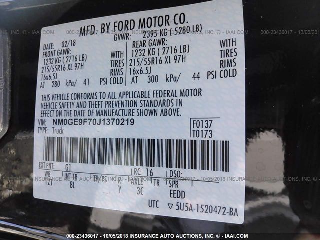 NM0GE9F70J1370219 - 2018 FORD TRANSIT CONNECT XLT BLACK photo 9