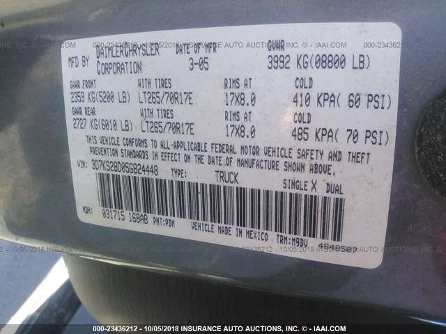 3D7KS28D05G824448 - 2005 DODGE RAM 2500 ST/SLT GRAY photo 9