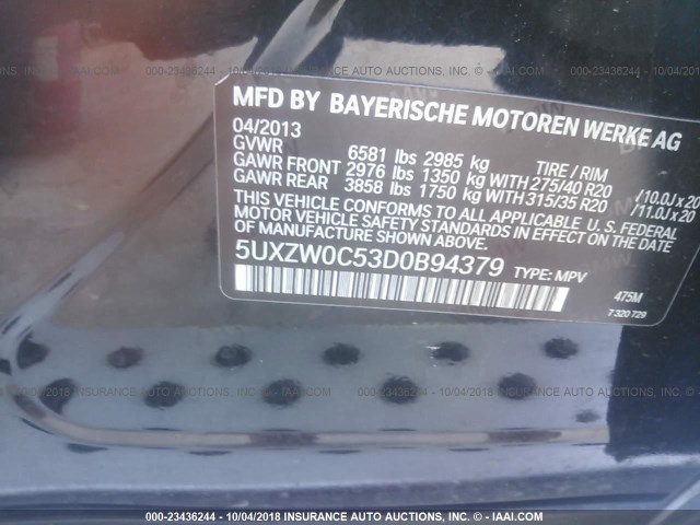 5UXZW0C53D0B94379 - 2013 BMW X5 XDRIVE35D BLACK photo 9