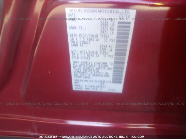 5N1AR2MN7EC678810 - 2014 NISSAN PATHFINDER S/SV/SL/PLATINUM RED photo 9