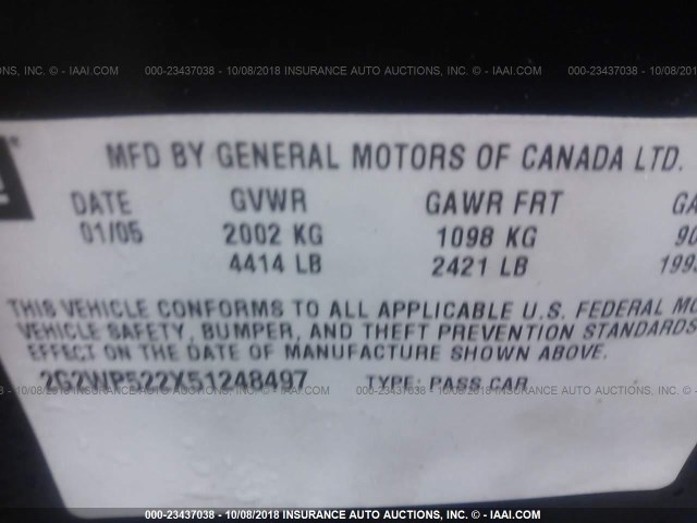 2G2WP522X51248497 - 2005 PONTIAC GRAND PRIX ლურჯი ფოტო 9