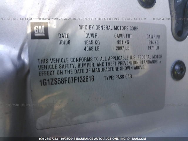 1G1ZS58F07F132618 - 2007 CHEVROLET MALIBU LS Gümüş foto 9