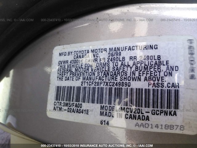 2T1CF28P7XC249890 - 1999 TOYOTA CAMRY SOLARA SE/SLE Qəhvəyi foto 9