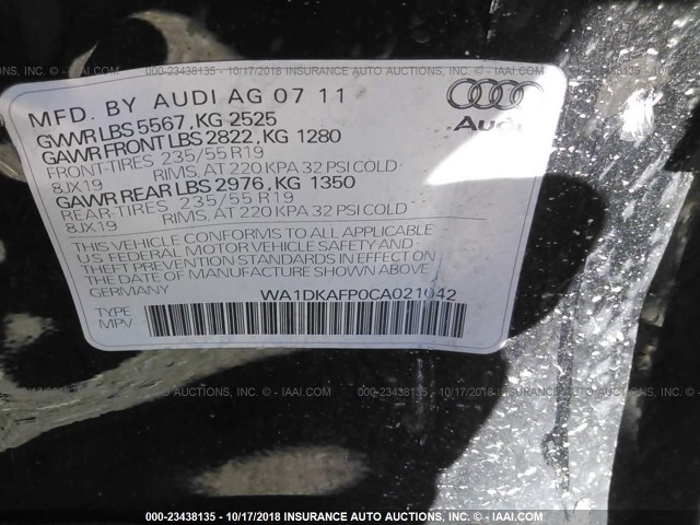 WA1DKAFP0CA021042 - 2012 AUDI Q5 PREMIUM PLUS BLACK photo 9