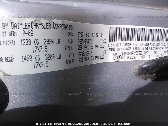 1J4HR48N06C255569 - 2006 JEEP GRAND CHEROKEE LAREDO/COLUMBIA/FREEDOM 银色 照片 9