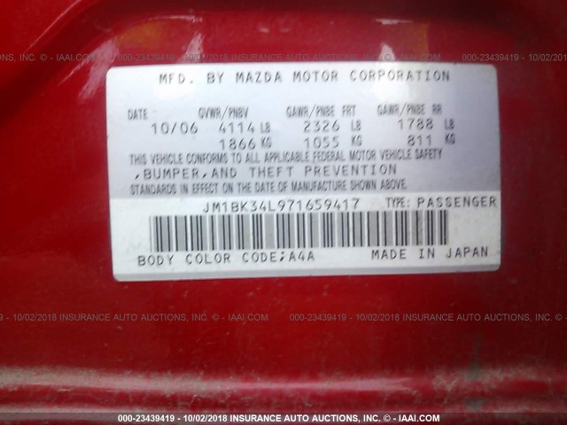 JM1BK34L971659417 - 2007 MAZDA SPEED 3 RED photo 9