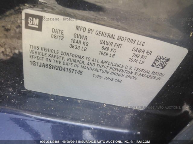 1G1JA6SH2D4107145 - 2013 CHEVROLET SONIC LS 灰色 照片 9