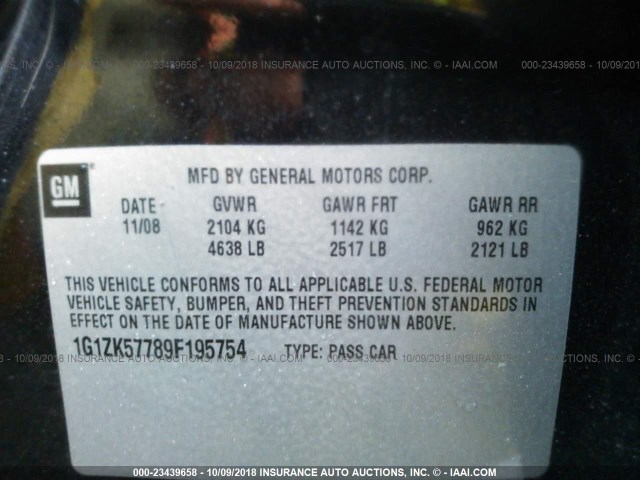 1G1ZK57789F195754 - 2009 CHEVROLET MALIBU LTZ 蓝色 照片 9