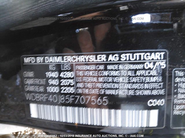 WDBRF40J85F707565 - 2005 MERCEDES-BENZ C 230K SPORT SEDAN BLACK photo 9