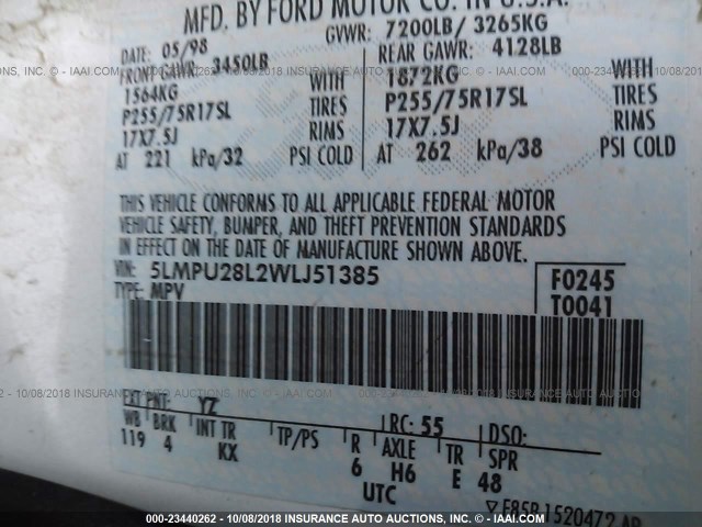 5LMPU28L2WLJ51385 - 1998 LINCOLN NAVIGATOR Biały zdjęcie 9