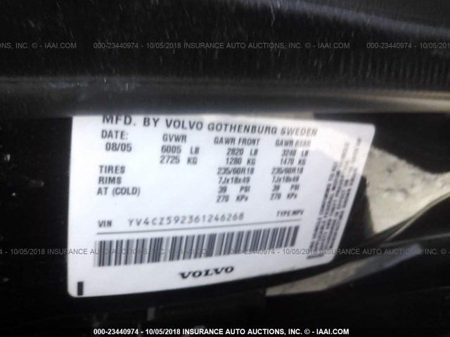 YV4CZ592361246268 - 2006 VOLVO XC90 BLACK photo 9