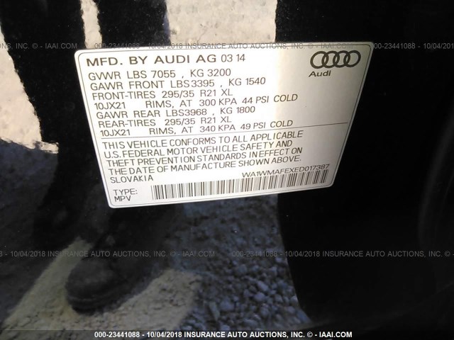 WA1WMAFEXED017387 - 2014 AUDI Q7 PRESTIGE BLACK photo 9