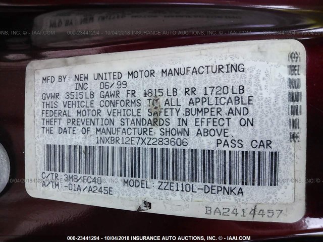 1NXBR12E7XZ283606 - 1999 TOYOTA COROLLA VE/CE/LE 红色 照片 9