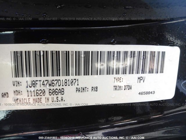 1J8FT47W67D181071 - 2007 JEEP COMPASS BLACK photo 9