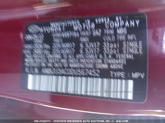 KM8JU3AC0DU567452 - 2013 HYUNDAI TUCSON GLS/LIMITED 红色 照片 9