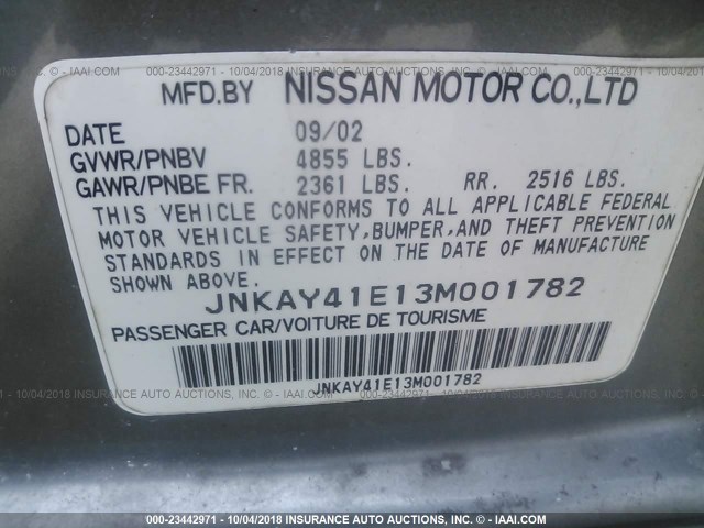 JNKAY41E13M001782 - 2003 INFINITI M45 GRAY photo 9