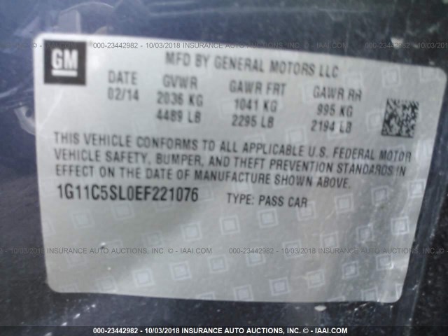 1G11C5SL0EF221076 - 2014 CHEVROLET MALIBU 1LT BLUE photo 9