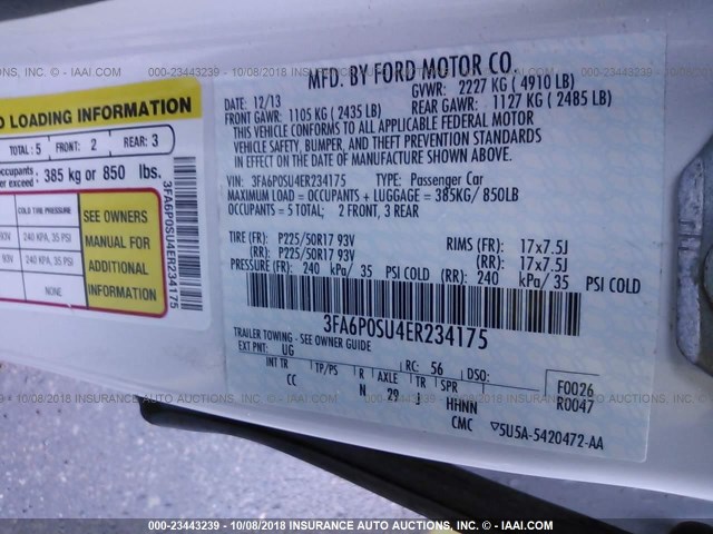 3FA6P0SU4ER234175 - 2014 FORD FUSION TITANIUM PHEV WHITE photo 9