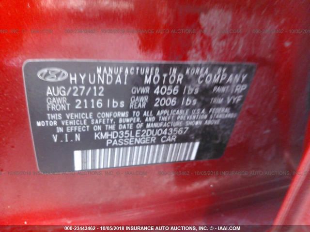 KMHD35LE2DU043567 - 2013 HYUNDAI ELANTRA GT RED photo 9