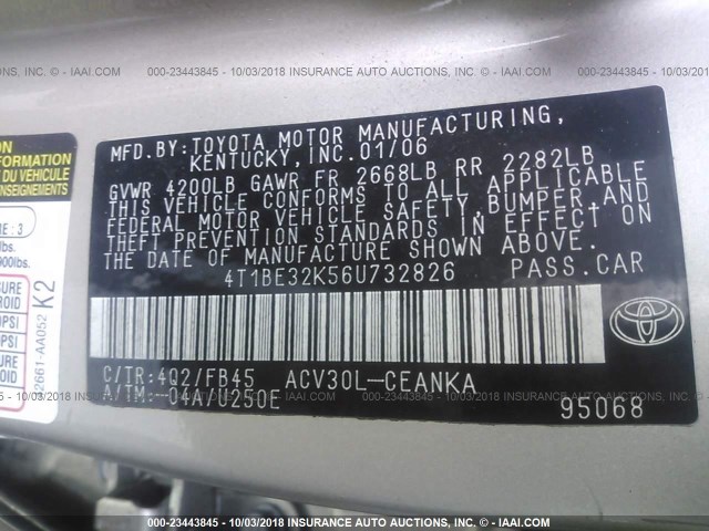 4T1BE32K56U732826 - 2006 TOYOTA CAMRY LE/XLE/SE GOLD photo 9