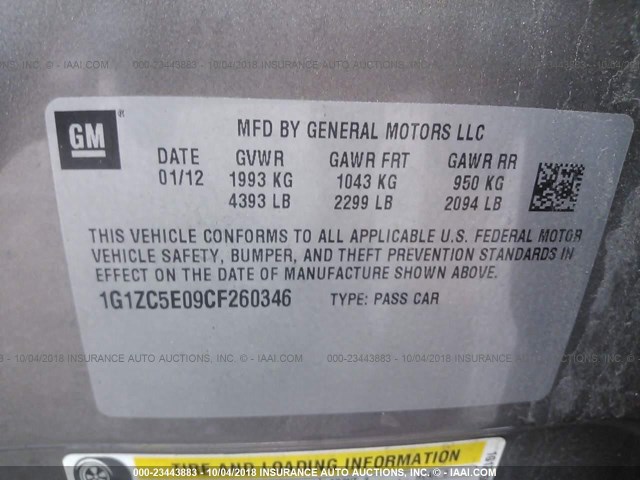 1G1ZC5E09CF260346 - 2012 CHEVROLET MALIBU 1LT BROWN photo 9