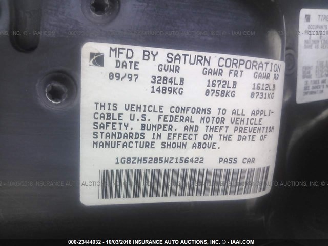 1G8ZH5285WZ156422 - 1998 SATURN SL1 GREEN photo 9