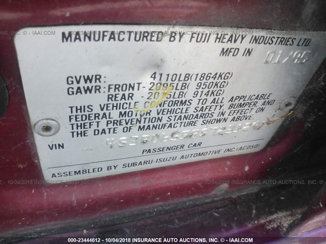 4S3BD6558S7231291 - 1995 SUBARU LEGACY LS/LSI RED photo 9