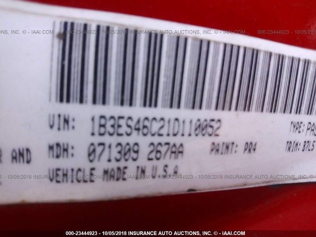 1B3ES46C21D110052 - 2001 DODGE NEON SE/ES RED photo 9