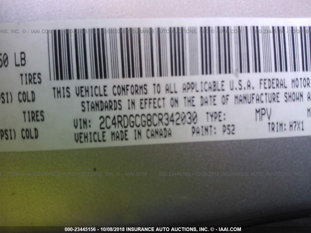 2C4RDGCG8CR342030 - 2012 DODGE GRAND CARAVAN SXT SILVER photo 9