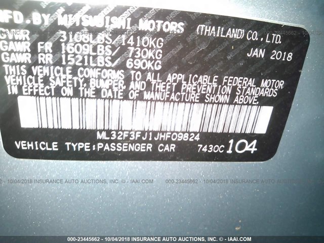 ML32F3FJ1JHF09824 - 2018 MITSUBISHI MIRAGE G4 ES Gümüş foto 9