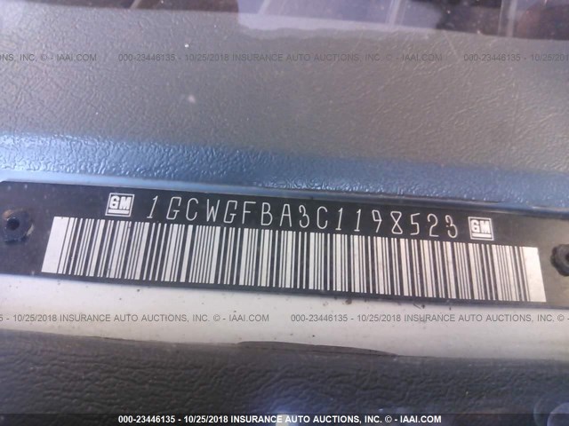 1GCWGFBA3C1198523 - 2012 CHEVROLET EXPRESS G2500  WHITE photo 9