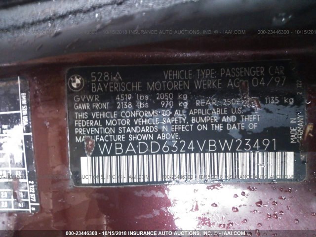 WBADD6324VBW23491 - 1997 BMW 528 I AUTOMATIC Շագանակագույն լուսանկար 9