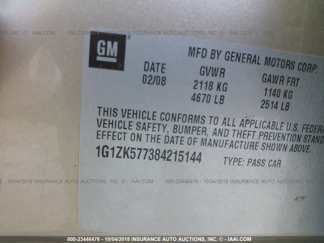 1G1ZK577384215144 - 2008 CHEVROLET MALIBU LTZ 金色 照片 9