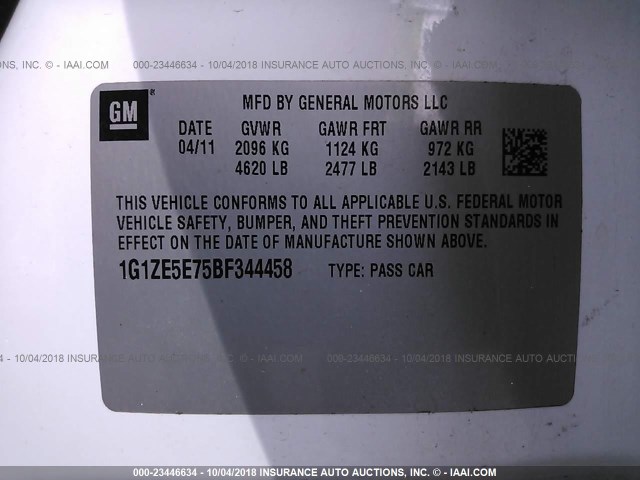 1G1ZE5E75BF344458 - 2011 CHEVROLET MALIBU LTZ 白色 照片 9